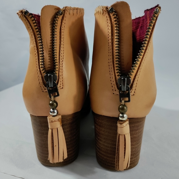 Toms Tassel Back Zip Soft Leather Stacked Heel Ankle Boot Tan Women's Size 10 - Picture 5 of 16